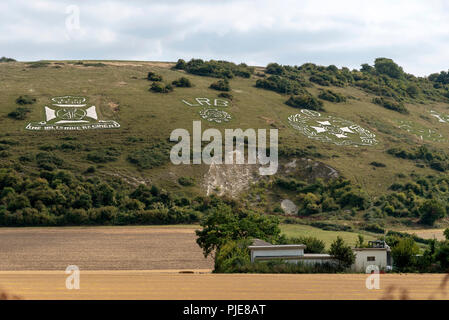 Fovant militärische Abzeichen auf fovant in der Neddar Tal, Wiltshire, England Großbritannien Stockfoto