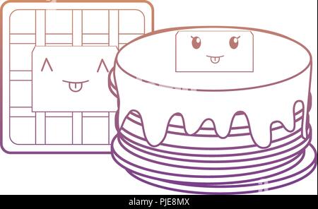 Kawaii Pfannkuchen und Waffeln auf weißem Hintergrund, Vector Illustration Stock Vektor