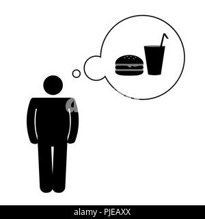 Fat Man denke über ungesunde fast food Piktogramm Vektor-illustration EPS 10. Stock Vektor