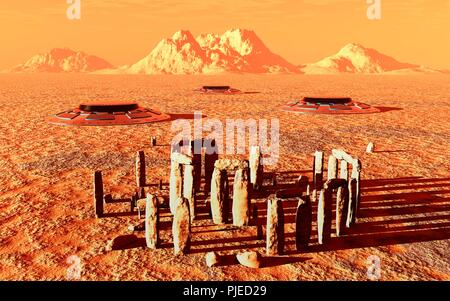 Steinkreis auf der Oberfläche des Mars. Stockfoto