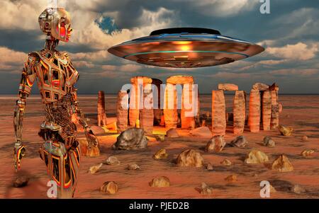 Steinkreis auf der Oberfläche des Mars. Stockfoto