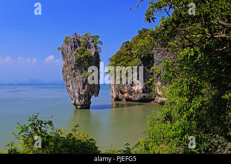 Markante Felsformation auf Khao Phing Kan Island, auch James Bond Island, Thailand, markante Felsformation in Khao Phing Kan Insel, auch James Bond Stockfoto