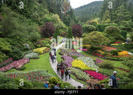 Touristen Ausflug zu den Butchart Gardens, Brentwood Bay, British Columbia, Kanada Stockfoto