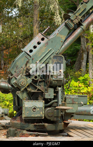 90 mm Anti-Aircraft Gun, Fort Rodd Hill National Historic Site, British Columbia, Kanada Stockfoto