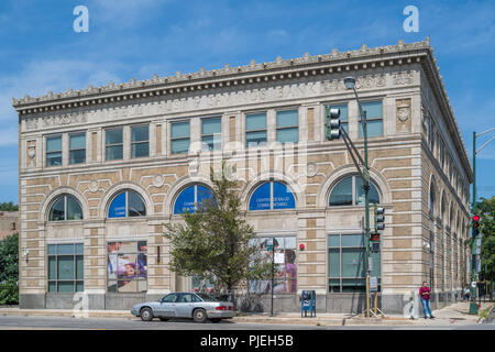 Historische abgelegenen Bank Gebäude im Humboldt Park Nachbarschaft Stockfoto