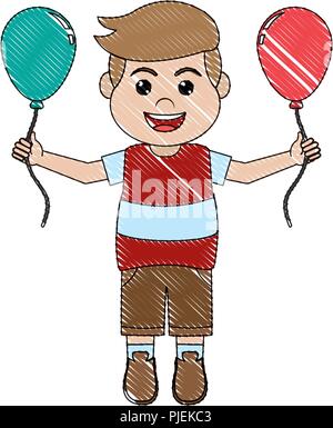 Doodle cute Boy mit schönen Luftballons design Stock Vektor