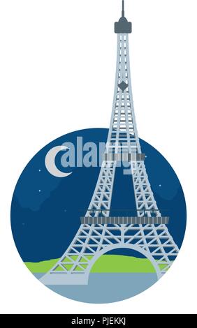 Eiffelturm Paris bei Nacht mit Mond Stock Vektor