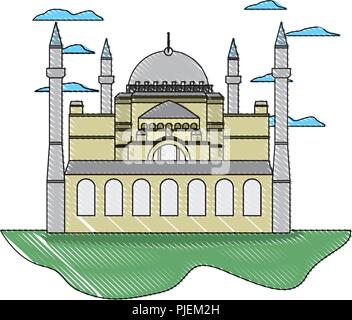 Doodle taj mahal in Indien und schöne Wolken Stock Vektor