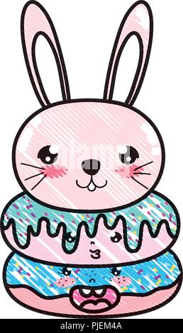 Doodle kawaii niedlichen Kaninchen Kopf und Donuts Stock Vektor