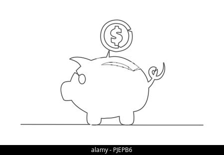 Piggy Bank eine Linie zeichnen Stock Vektor