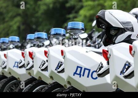September 6, 2018 - Russland - Sorge Kalaschnikow produziert für die Moskauer Polizei 30 elektrische Motorräder IZH Pulsar. Obligatorische Credit: kalaschnikow Medien. (Bild: © kalaschnikow Media/Russischen über ZUMA Draht) Stockfoto