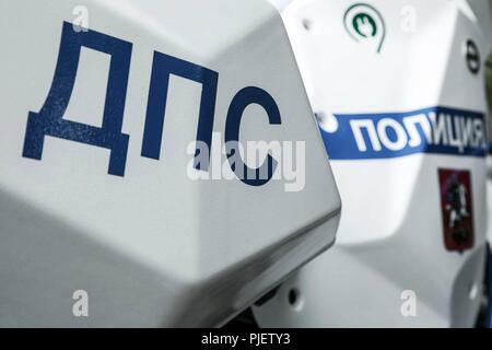 September 6, 2018 - Russland - Sorge Kalaschnikow produziert für die Moskauer Polizei 30 elektrische Motorräder IZH Pulsar. Obligatorische Credit: kalaschnikow Medien. (Bild: © kalaschnikow Media/Russischen über ZUMA Draht) Stockfoto