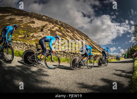 Whinlatter, Cumbria, Großbritannien. 6. September 2018. Team Movistar auf einer Trainingsfahrt, die Weichen für die Stufe 5 der Tour von Großbritannien 2018 zu prüfen. Credit: Stephen Fleming/Alamy leben Nachrichten Stockfoto