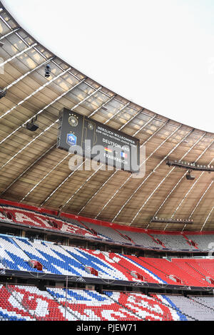 München, Deutschland. 06 Sep, 2018. Stadion Ansicht vor dem Start des Spiels Allianz Arena GES/fussball/UEFA-Nationen Liga, 2018/19, 1.Spieltag: Deutschland - Frankreich, 06.09.2018 Fußball/Nationen Liga: Deutschland vs Frankreich, München September 6, 2018 | Verwendung der weltweiten Kredit: dpa/Alamy leben Nachrichten Stockfoto