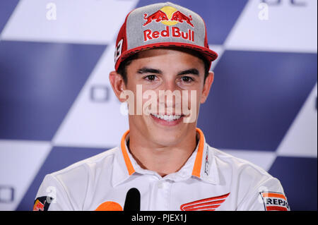 Misano Misano World Circuit, Italien. 6. Sep 2018. Italienische Motorrad Grand Prix, Pressekonferenz; Marc Marquez Credit: Aktion plus Sport/Alamy leben Nachrichten Stockfoto