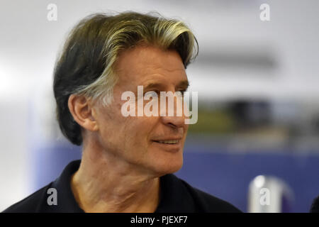 Ostrava, Tschechische Republik. 06 Sep, 2018. Sebastian Coe, Präsident der IAAF, spricht während der Pressekonferenz vor der IAAF Continental Cup 2018 in Ostrava in Ostrava, Tschechische Republik, am 6. September 2018. Credit: Jaroslav Ozana/CTK Photo/Alamy leben Nachrichten Stockfoto