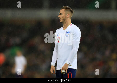 Carrow Road, Norwich, UK. 6. Sep 2018. UEFA U21 Europameisterschaft Fußball, England U21 gegen Niederlande U21; James Maddison von England U21-Kredit: Aktion plus Sport/Alamy leben Nachrichten Stockfoto