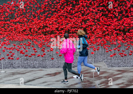 Manchester, Großbritannien. 7. September 2018. Die ikonischen poppy Skulptur Welle von Künstler Paul Cummins und Designer Tom Piper am IWM in Richtung Norden. Dies ist die abschließende Darstellung der Welle als Teil von 14-18 gedenken. Es ist das erste Mal, dass Manchester war Gastgeber eines dieser Kunstwerke. Die Installation "Blut fegte Länder und Meere der roten Mohnblumen ein originelles Konzept von Künstler Paul Cummins und Installation, der von Tom Piper. Die Installation wurde ursprünglich an der HM Tower von London, wo 888,246 Mohnblumen angezeigt wurden. Credit: MediaWorldImages/Alamy leben Nachrichten Stockfoto