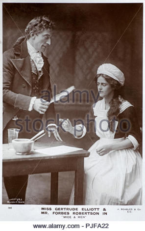 Forbes Robertson, 1853 - 1937, war ein englischer Schauspieler und Theaterdirektor. Er war der schönsten Weiler der viktorianischen Zeit und einer der besten Schauspieler seiner Zeit angesehen. Gertrude Elliott 1874 - 1950, später Lady Forbes-Robertson, war eine US-amerikanische Bühnenschauspielerin, Vintage real Foto Postkarte von 1906 Stockfoto