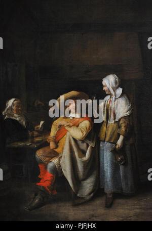 Pieter de Hooch (1629-1684). Niederländisch Golden Age Maler. Offizier und zwei Spieler, 1652-1655. Detail. Wallraf-Richartz-Museum. Köln. Deutschland. Stockfoto