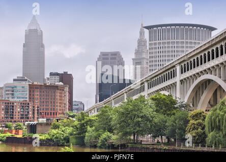 Cleveland, Ohio in den Vereinigten Staaten. Die Skyline der Stadt. Stockfoto