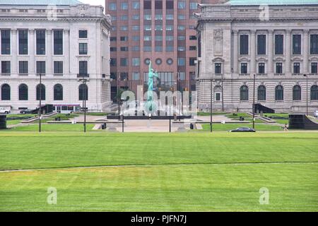 Cleveland, Ohio in den Vereinigten Staaten. Cleveland Mall - öffentlicher Park in der Innenstadt von Cleveland. Stockfoto