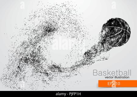 Silhouette einer Basketball Ball von Teilchen. Hintergrund und Text auf einem separaten Layer, Farbe kann mit einem Klick geändert werden. Stock Vektor