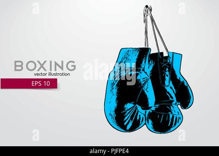 Boxhandschuhe Silhouette. Hintergrund und Text auf einem separaten Layer, Farbe kann mit einem Klick geändert werden. Boxer. Boxen. Boxer Silhouette Stock Vektor