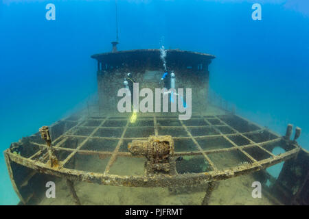 Taucher auf den Fang Ming Wrack, La Paz, Meer von Cortez Stockfoto