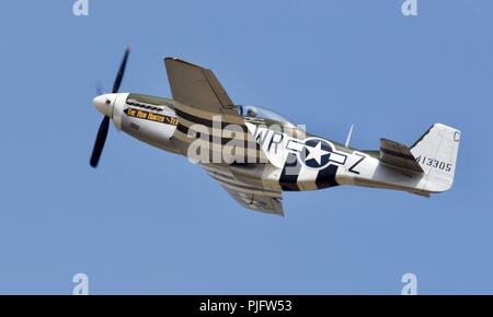 North American P-51D Mustang, "Die Hun Hunter Texas' (N351 MX) Fliegen an der Royal International Air Tattoo 2018 Stockfoto