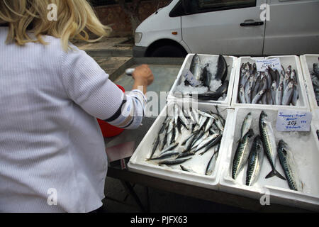 Vouliagmeni Athen Griechenland Samstag Fischmarkt Stockfoto