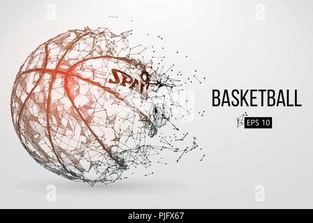 Silhouette einer Basketball Ball. Punkte, Linien, Dreiecke, Text, Farbe, Effekte und Hintergrund auf einem separaten Layer, Farbe kann mit einem Klick geändert werden. V Stock Vektor