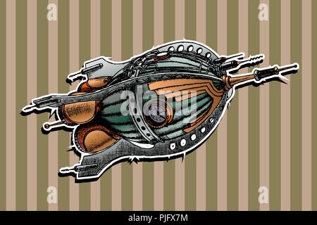 Steampunk Rakete. Vector Illustration. Von Hand bemalt Stock Vektor