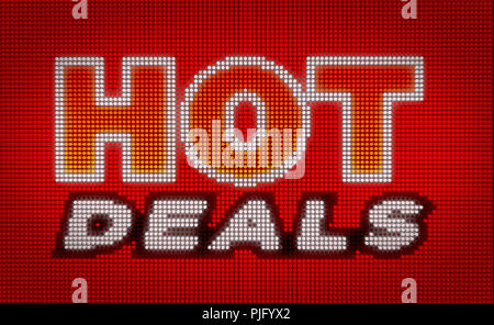 Hot Deals vertrieb Glühlampen Billboard. Moderne neon Banner auf LED-Display. Werbung für saisonale Angebot Konzept. Stockfoto