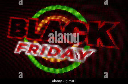 Black Friday sales Glühlampen Banner. Moderne neon Anschlagtafel auf LED-Display. Werbung für saisonale Angebot Konzept. Stockfoto