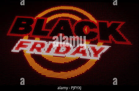 Black Friday sales Glühlampen Banner. Moderne neon Anschlagtafel auf LED-Display. Werbung für saisonale Angebot Konzept. Stockfoto