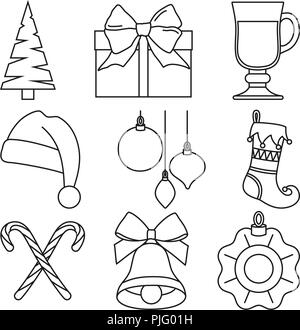 Schwarze und weiße Linie kunst Weihnachten Elemente Stock Vektor