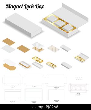 Magnetverschluss starren Box 3D-Modellerstellung mit dieline Stock Vektor
