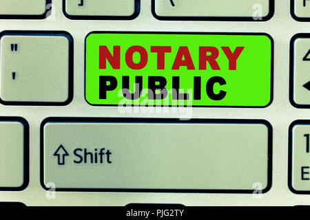 Text Zeichen zeigen, Notar. Konzeptionelle foto Rechtmäßigkeit der Autorisierung in der Dokumentation Zertifizierung Vertrag. Stockfoto