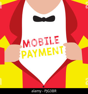 Schreiben Hinweis Übersicht Mobile Payment. Business foto Präsentation bargeldlose Zahlung durch tragbare elektronische Geräte. Stockfoto