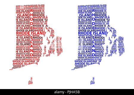 Skizze Rhode Island (Vereinigte Staaten von Amerika) schreiben Text Karte, Rhode Island Karte - in der Form des Kontinents, Karte von Rhode Island und Anbietern Stock Vektor