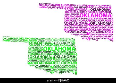 Skizze Oklahoma (USA) schreiben Text Karte, Oklahoma Karte - in der Form des Kontinents, Karte Oklahoma - grün und lila Vektor illus Stock Vektor