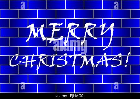 Frohe Weihnachten! Inschrift auf der Mauer, Weiß graffiti auf blauen Mauer Stock Vektor