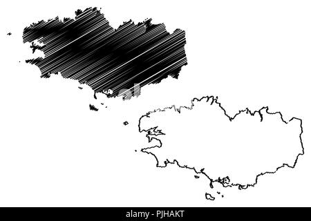 Region Bretagne (Frankreich, administrative Region) Karte Vektor-illustration, kritzeln Skizze Bretagne (administrative Region) Karte anzeigen Stock Vektor