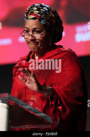 Amina Mohammed, stellvertretender Generalsekretär der Vereinten Nationen, in einer Rede auf einer Konferenz in Dublin weltweit betreffen. Stockfoto