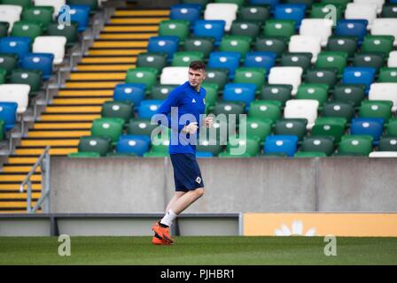 Nordirland Stürmer Kyle Lafferty während des Trainings im Windsor Park, Belfast. Stockfoto