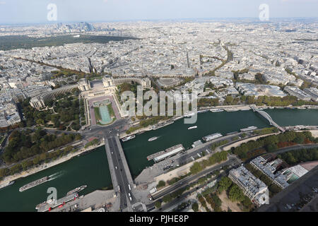 Trocadero Gärten, Blick vom Eiffelturm, Paris Im Herbst, Paris, Frankreich, 03. September 2018, Foto von Richard Goldschmidt Stockfoto