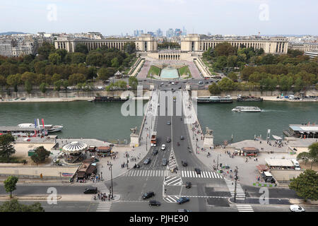 Trocadero Gärten, Blick vom Eiffelturm, Paris Im Herbst, Paris, Frankreich, 03. September 2018, Foto von Richard Goldschmidt Stockfoto