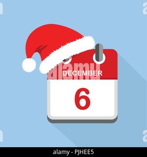 Red Kalender 6. Dezember Sankt Nikolaus Tag blauer Hintergrund Vector Illustration Stock Vektor