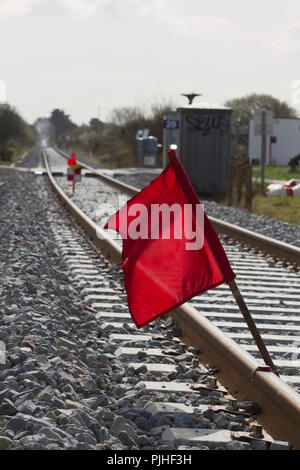 Frankreich, Nordwesten Frankreich, Bretagne, Les Moutiers-en-Retz, Sanierung der Eisenbahn zwischen Nantes und Saint-Nazaire Stockfoto